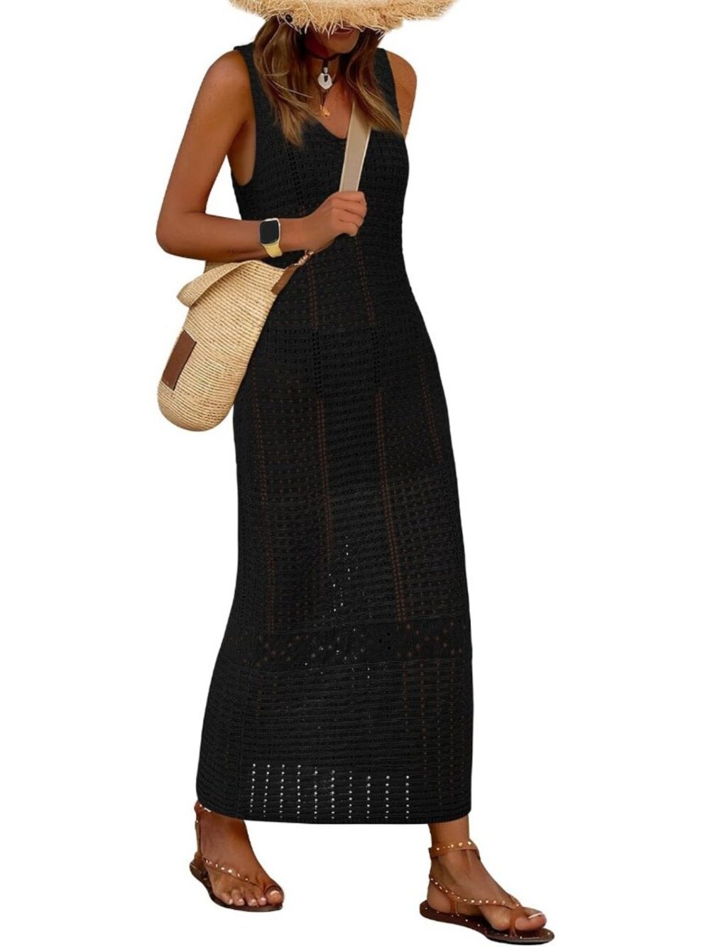 Chic Long Crochet Beach Cover-Up Dress for Women - Perfect Swimwear Accessory